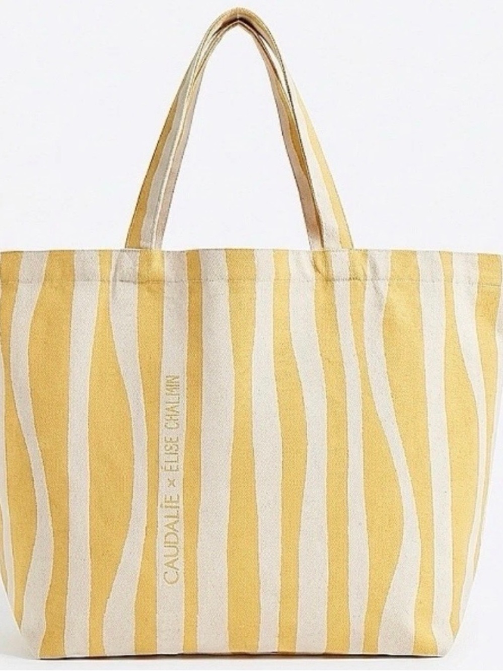 Caudalie Yellow and Cream Striped Canvas Tote